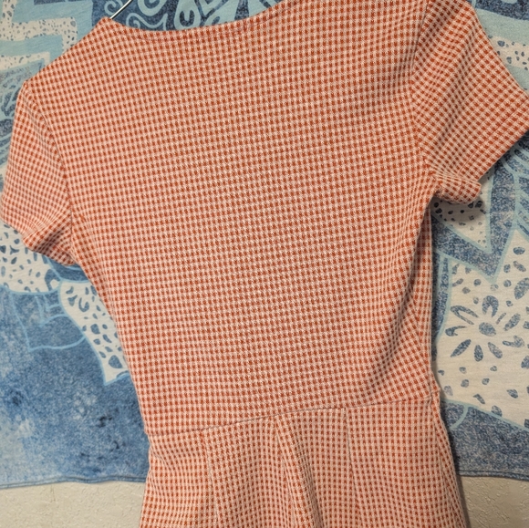 Gingham Wrap Romper in Coral Pink Xs Front Snap Side Tie Coquette Dainty Summer - Picture 11 of 11
